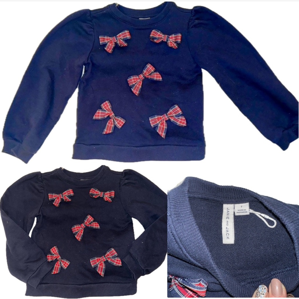 Janie & Jack red plaid bows crewneck puffed shoulders